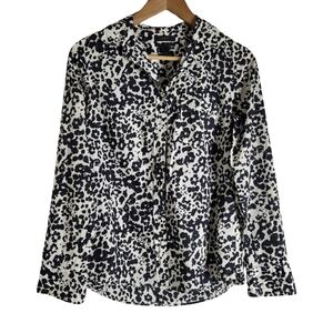 J. Crew Stylish Black and White Snowcat Print Button Up Shirt